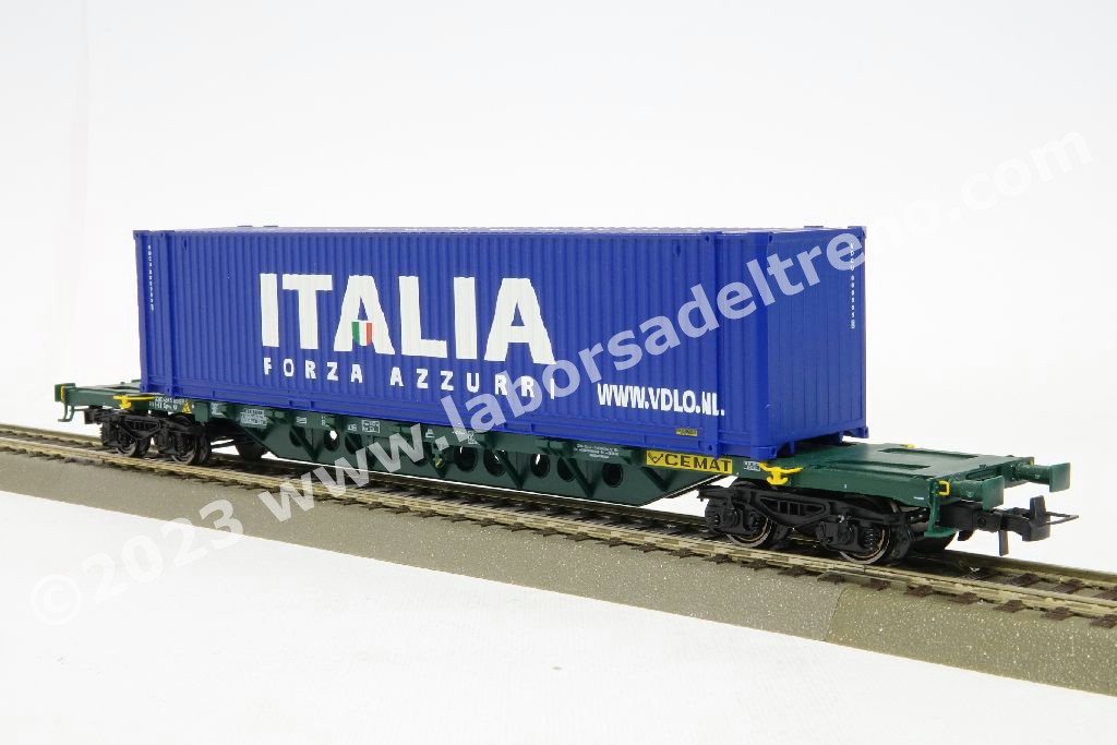 CARRO PORTA CONTAINER A CARRELLI TIPO SGNNS FS CEMAT, CON CONTAINER 45