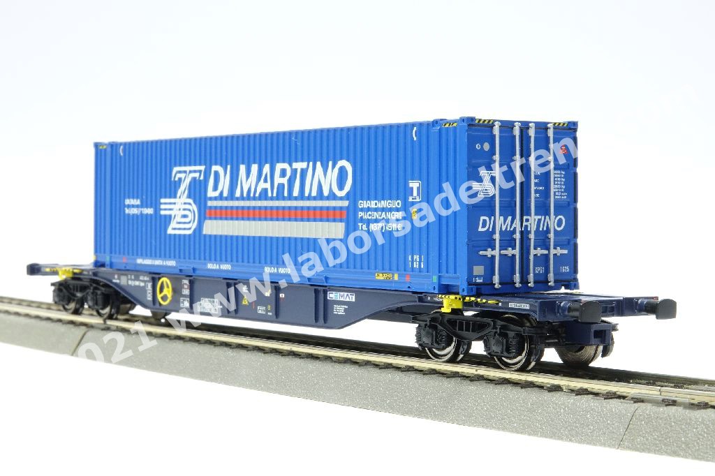 ACME 40402 Carro Sgnss CEMAT Con Container 30' - Scala HO 1:87 Epoca VI Blu